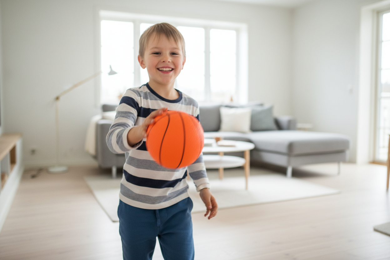 Barn leker med 18cm basketboll