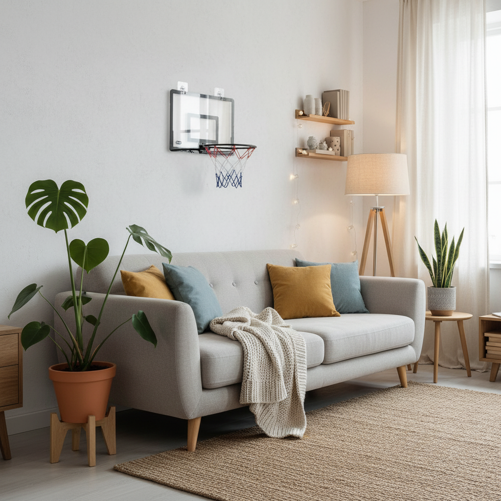 Basketkorg i vardagsrum