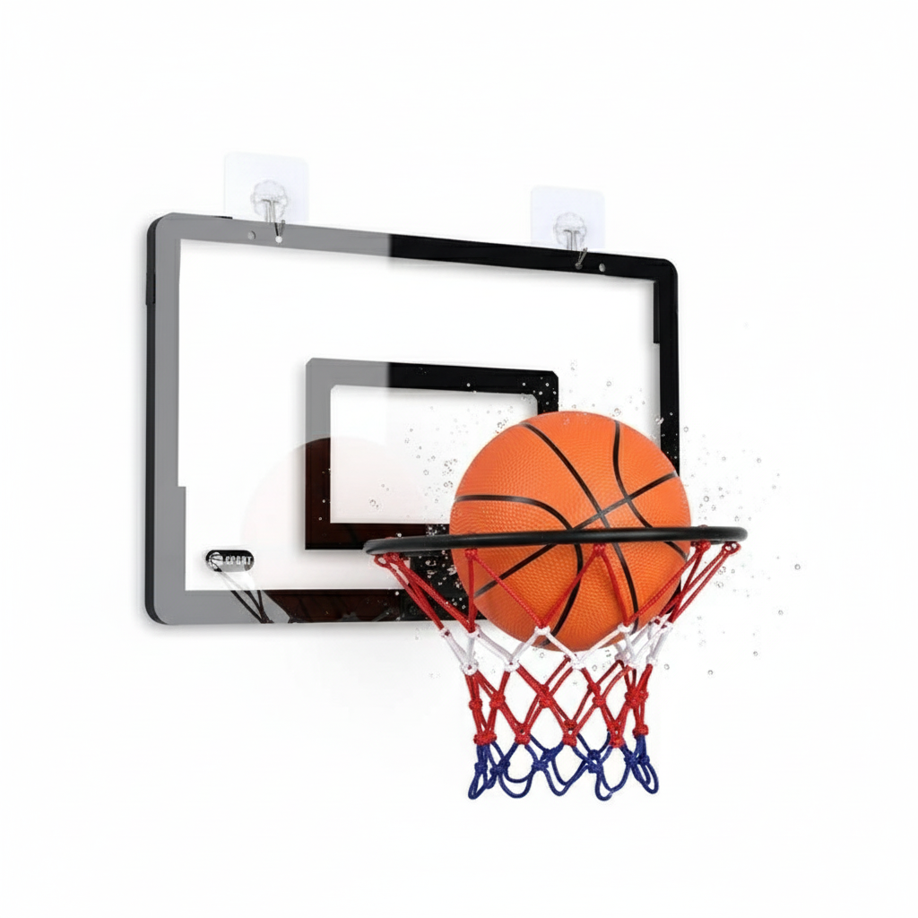 Basketkorg med boll i aktion