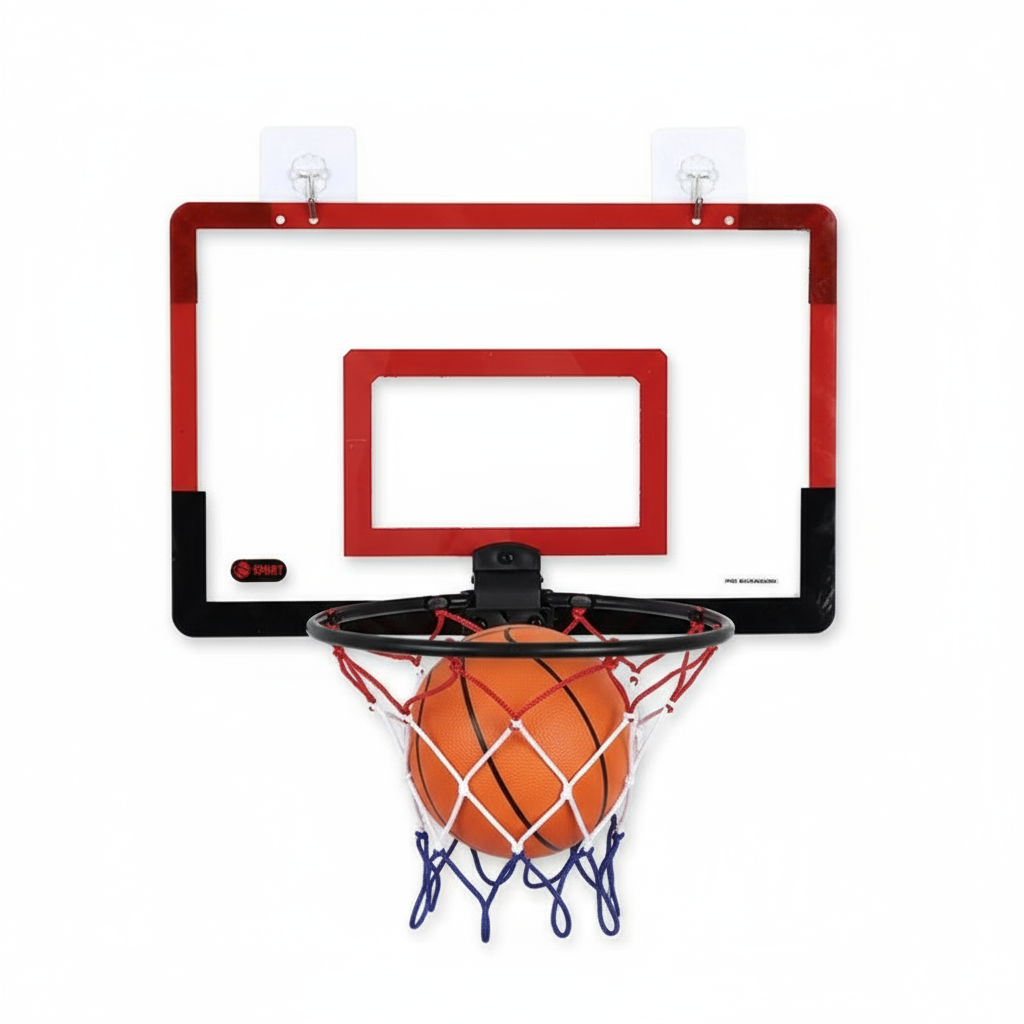 Röd basketkorg med boll - justerad version